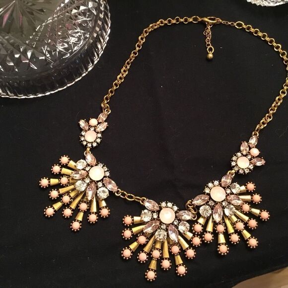 Blush, Pink and Clear Stone & Crystals Goldtone Necklace - Picture 1 of 5